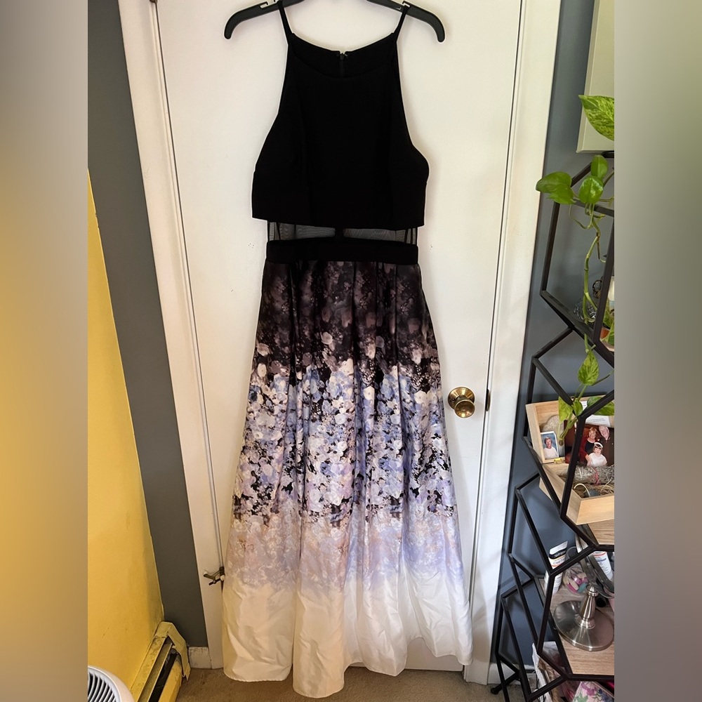 Betsy & Adam full length floral prom dress
